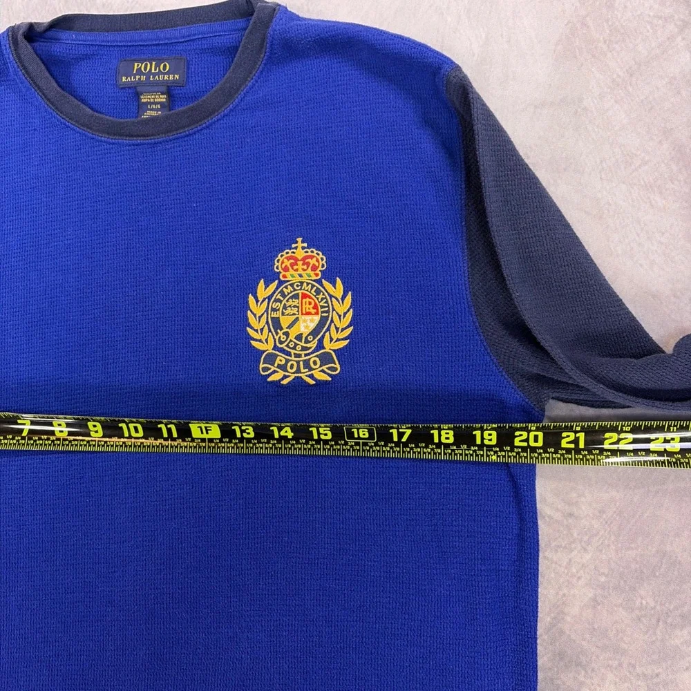Polo Ralph Lauren Mens Waffle Knit Thermal Crest Logo Sleepwear Top Blue Large